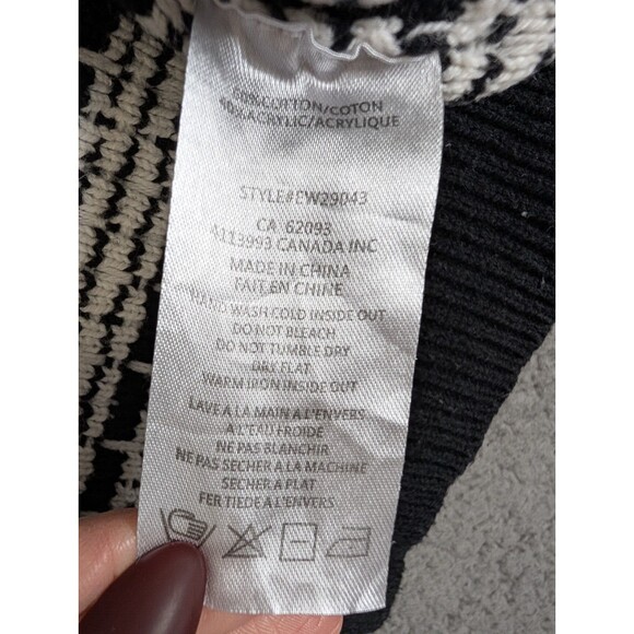 Elena Wang Sweater Houndstooth Cotton Blend Crew Neck Long Sleeve Boxy XS - Picture 7 of 9